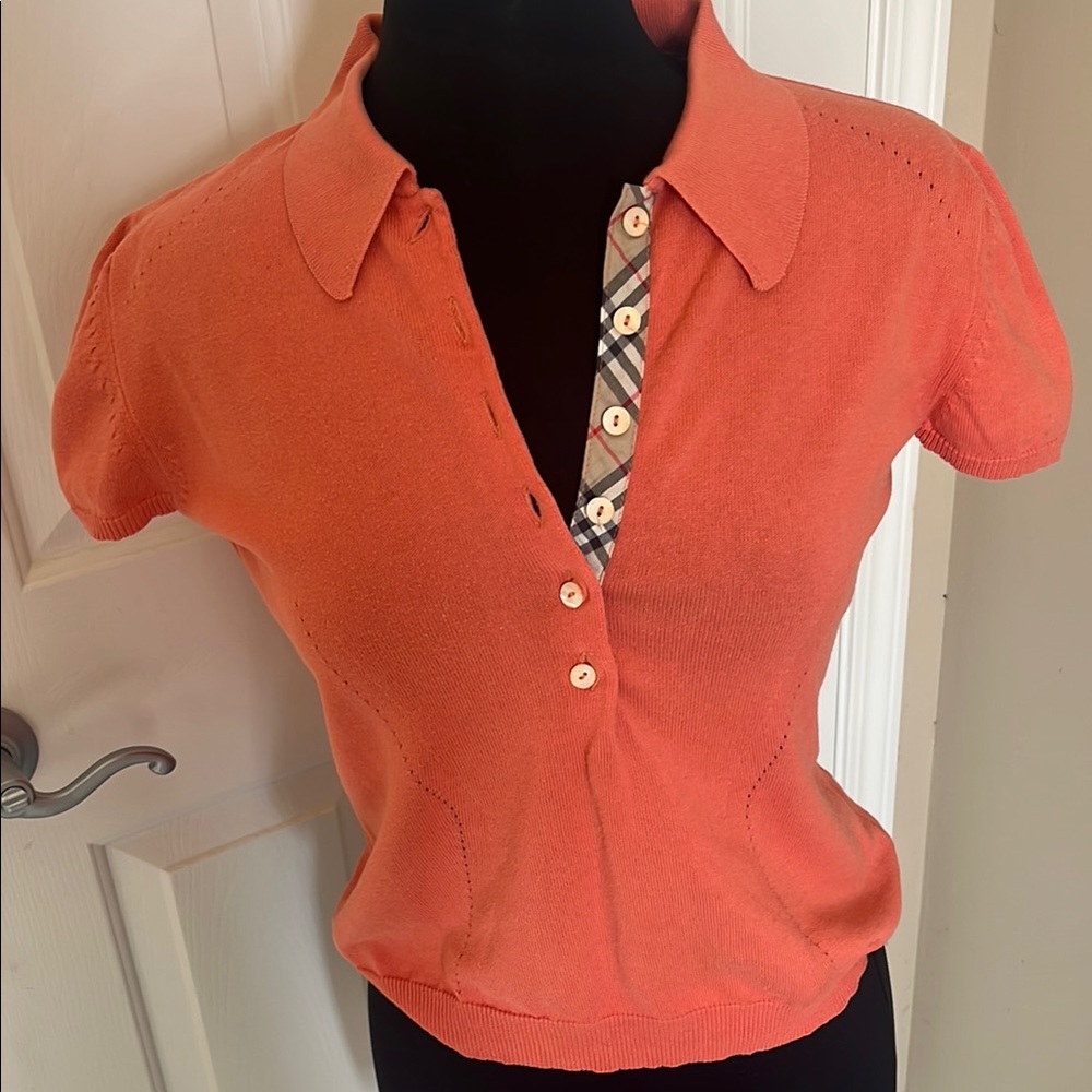 Orange Burberry Collar Women's Top